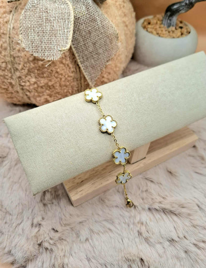 Bracelet trèfles "Blanc nacré"