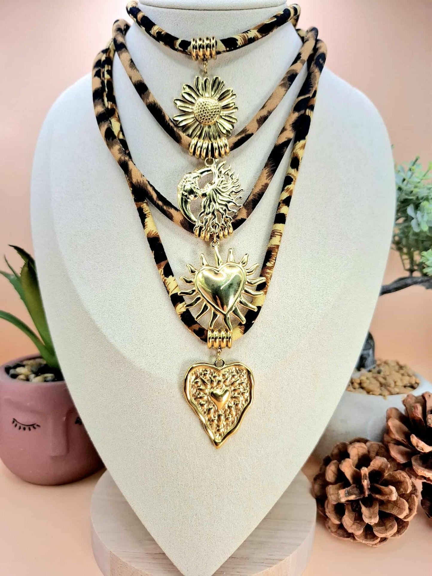 Collier tissus léopard "Sun Luna kiss"
